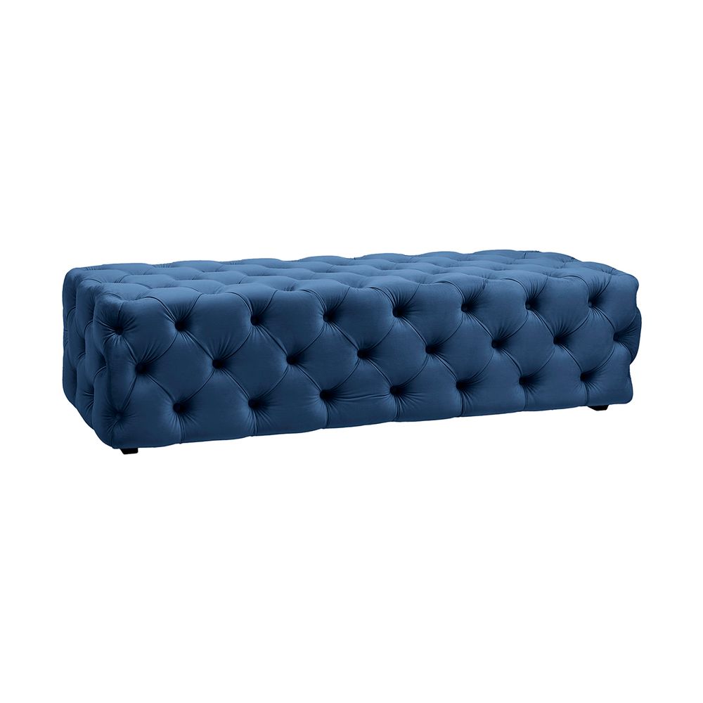 Blair Tufted Bench Ottoman in Navy Velvet