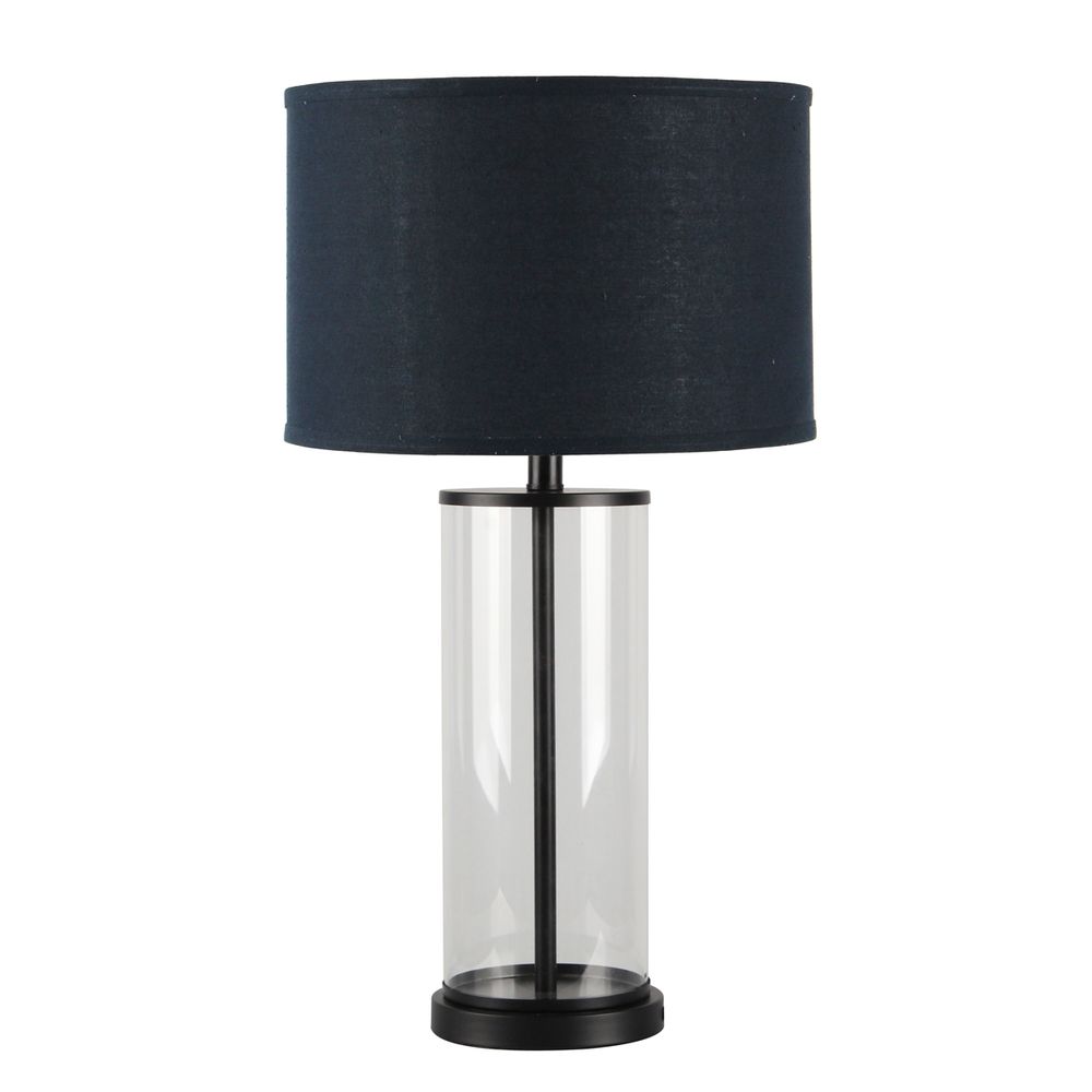 Left Bank Table Lamp in Black with Navy Shade