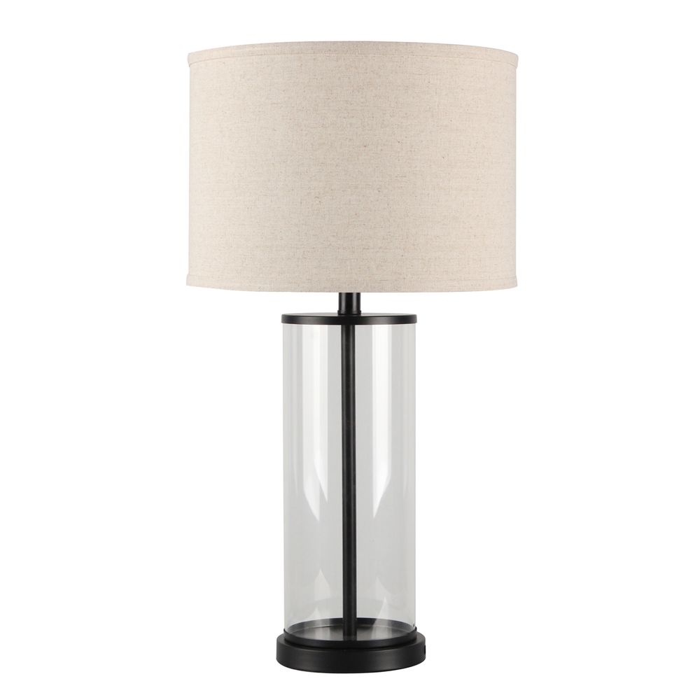 Left Bank Table Lamp in Black with Natural Shade