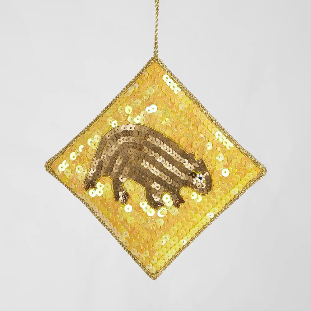 Wombat Road Sign Sequin Hanging Decoration