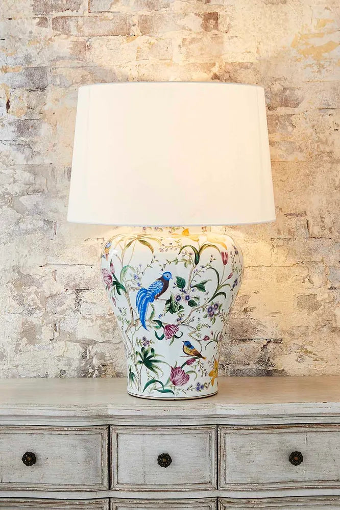 Raffles Bird Ceramic Table Lamp Base in White