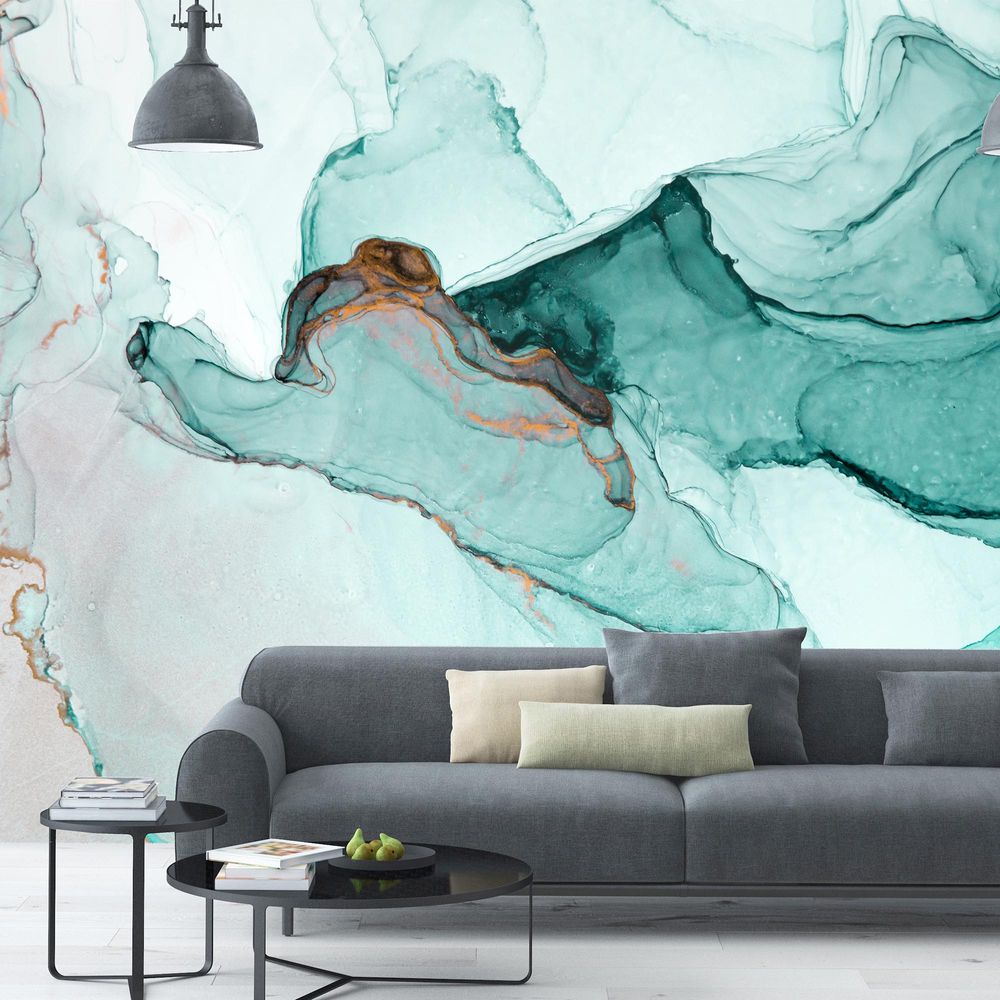 New Concept Moveable Wall Paper - Teal Resin Swirl