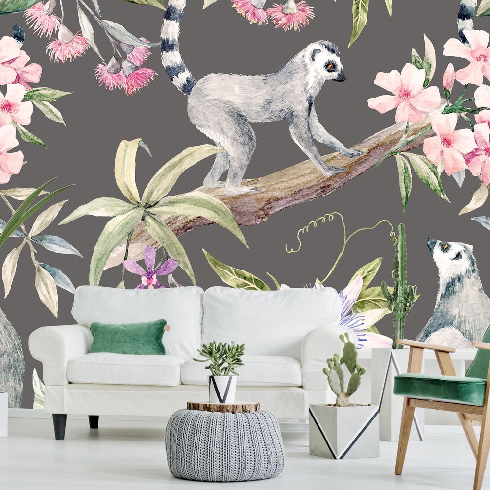 New Concept Moveable Wall Paper - Lemurs & Passionflower