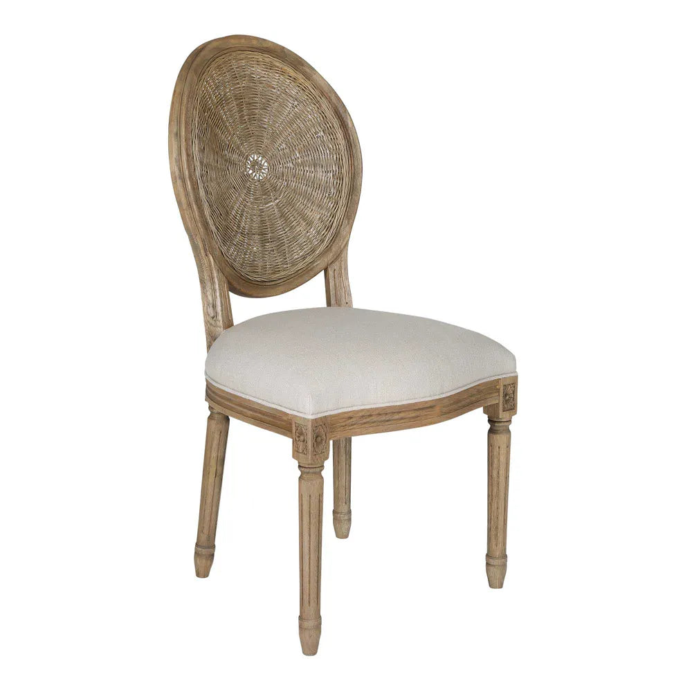 Marinha Oak Chair with Beige Seat Upholstery
