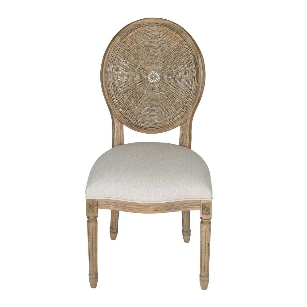 Marinha Oak Chair with Beige Seat Upholstery