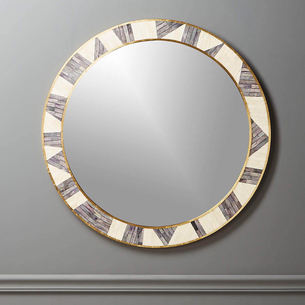 Two Tone Bone Inlay Round Wall Mirror