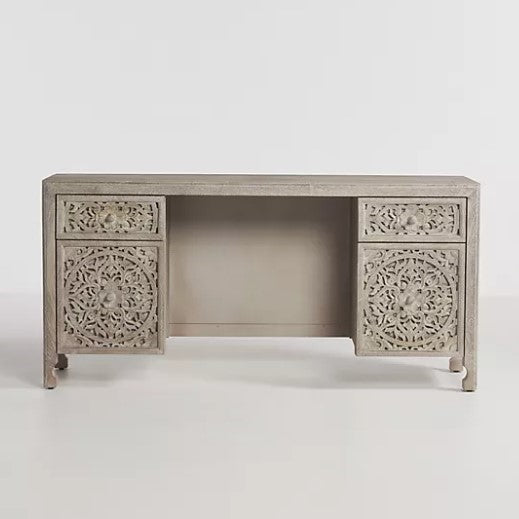 Hand Carved Timber Cut-Out Desk in Natural