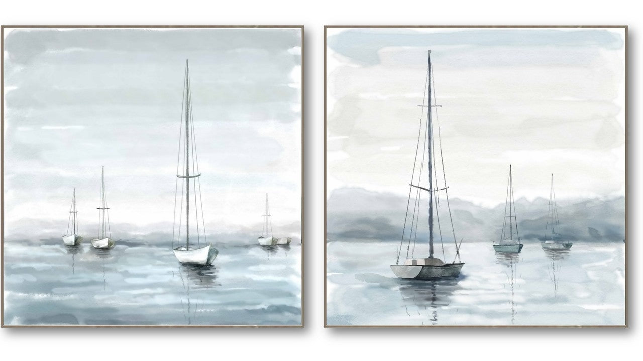 Yachts in Inlet Framed Canvas - Set of 2