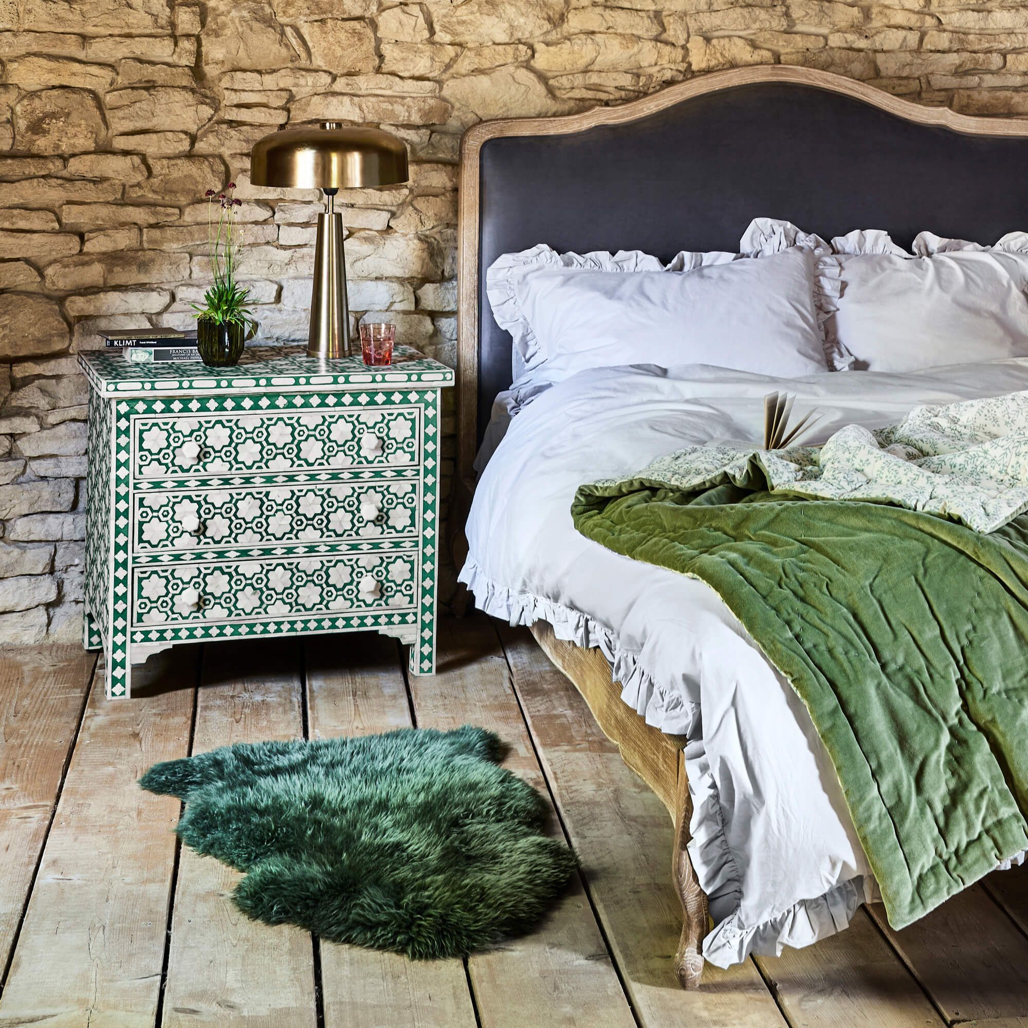 Garland Bone Inlay Upsized Bedside Table in Green