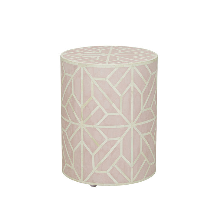 Pali Bone Inlay Geometric Side Table in Pink