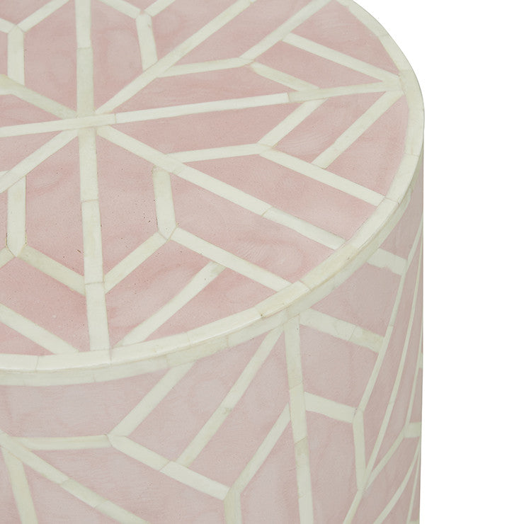 Pali Bone Inlay Geometric Side Table in Pink
