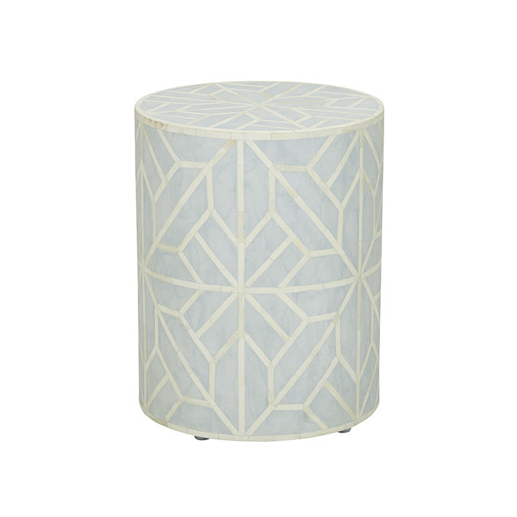 Pali Bone Inlay Geometric Side Table in Blue