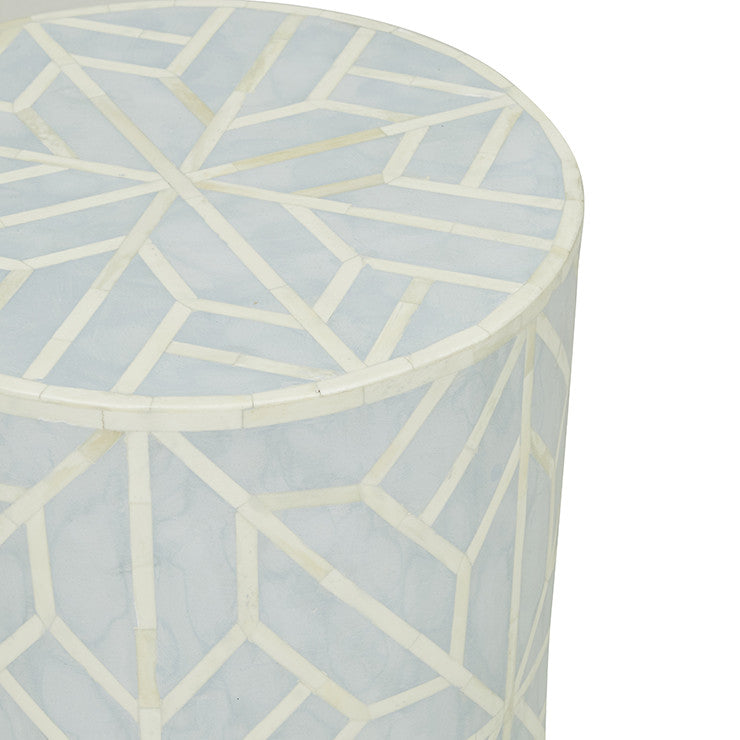 Pali Bone Inlay Geometric Side Table in Blue