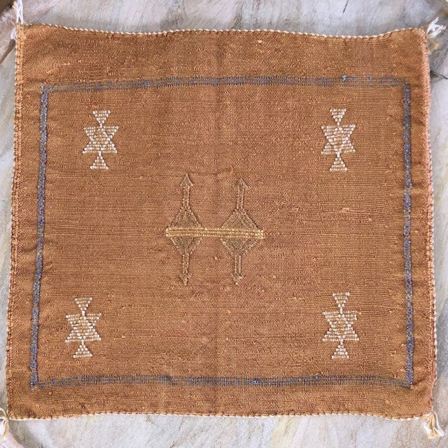 Genuine Moroccan Cactus Silk Pillow in Ochre
