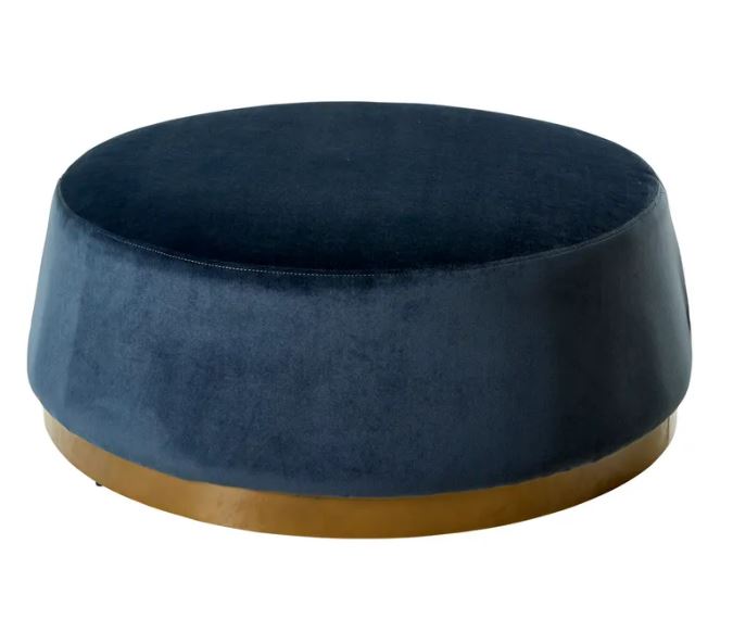 Marple Ottoman in Marine Blue Velvet