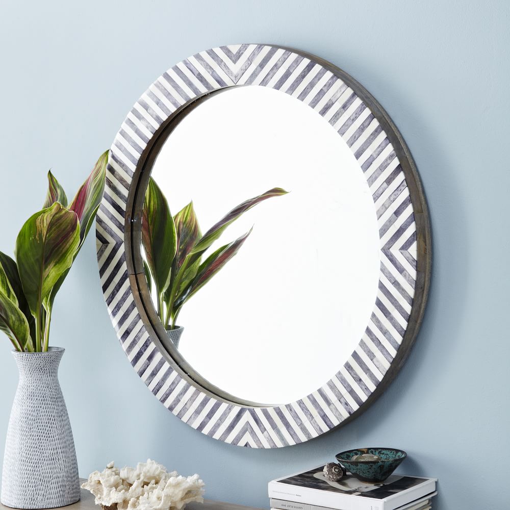 Bone Inlay Herringbone Round Mirror