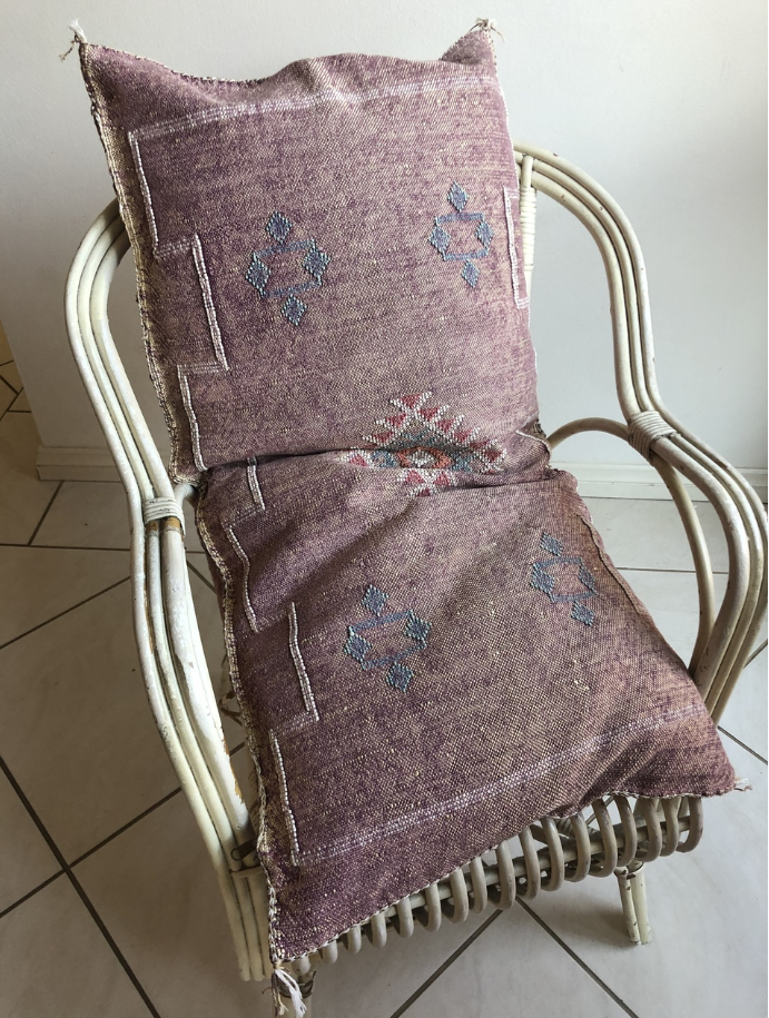 Genuine Moroccan Cactus Silk Lumbar Pillow in Aubergine