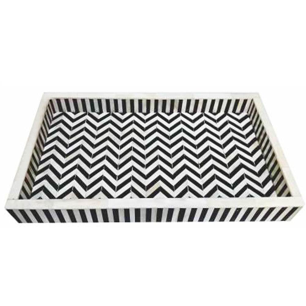 Bone Inlay Rectangular Tray in Chevron/Black