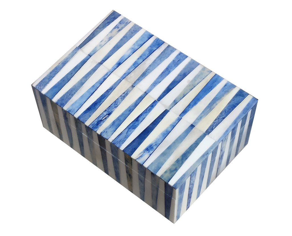 Bone Inlay Box in Blue Wedge Pattern