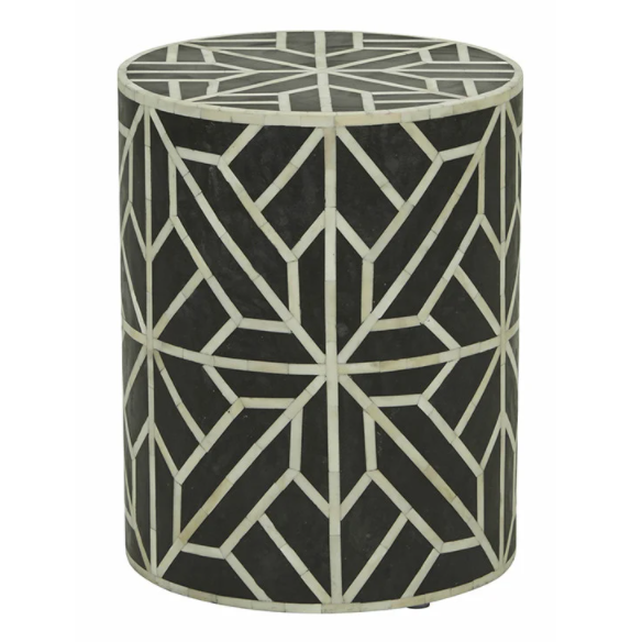 Bone Inlay Geometric Side Table in Black