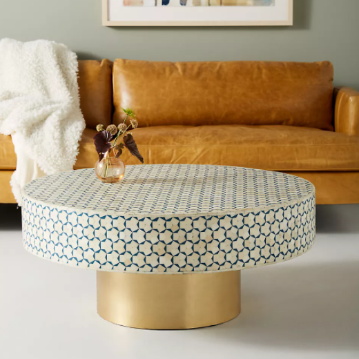 Bone Inlay Egypt Coffee Table in Teal