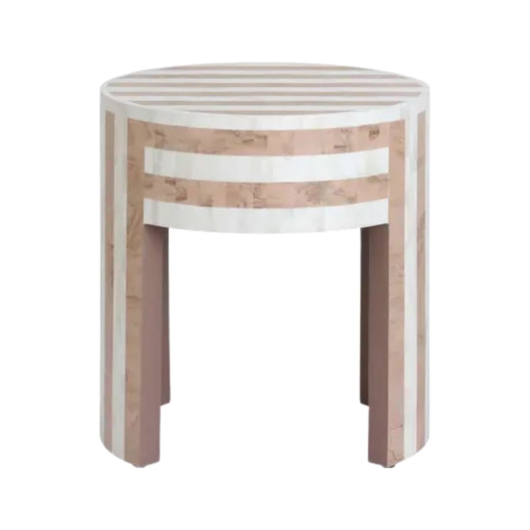 Bone Inlay Round Bedside Table in Natural