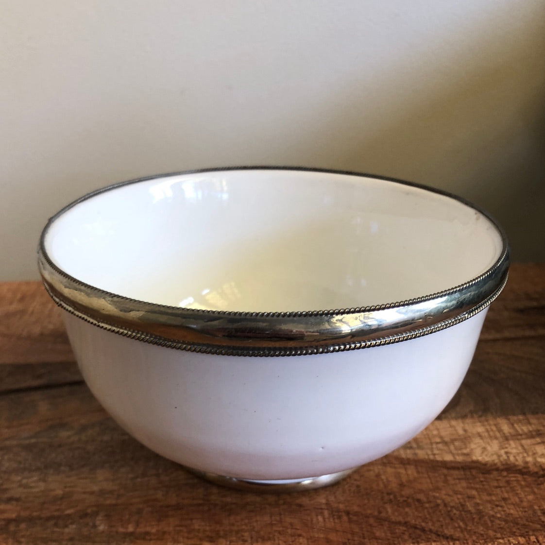 Fez Bowl with Silver Edging in White - Set of 2