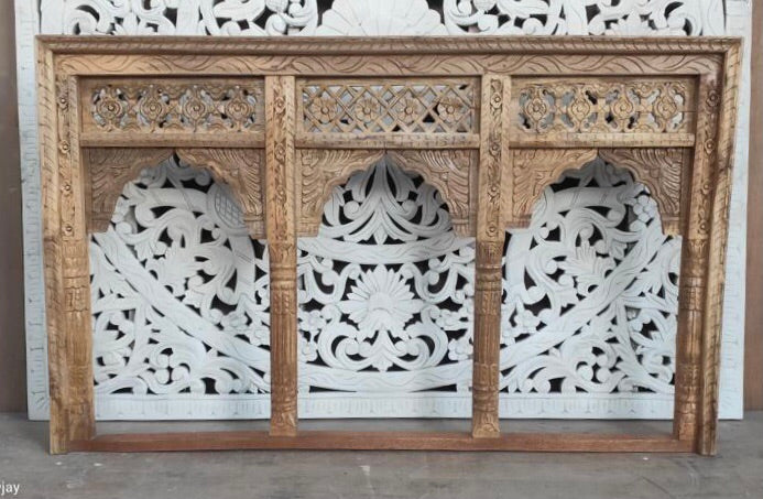 Carved Indian Triple Jarokha Mirror
