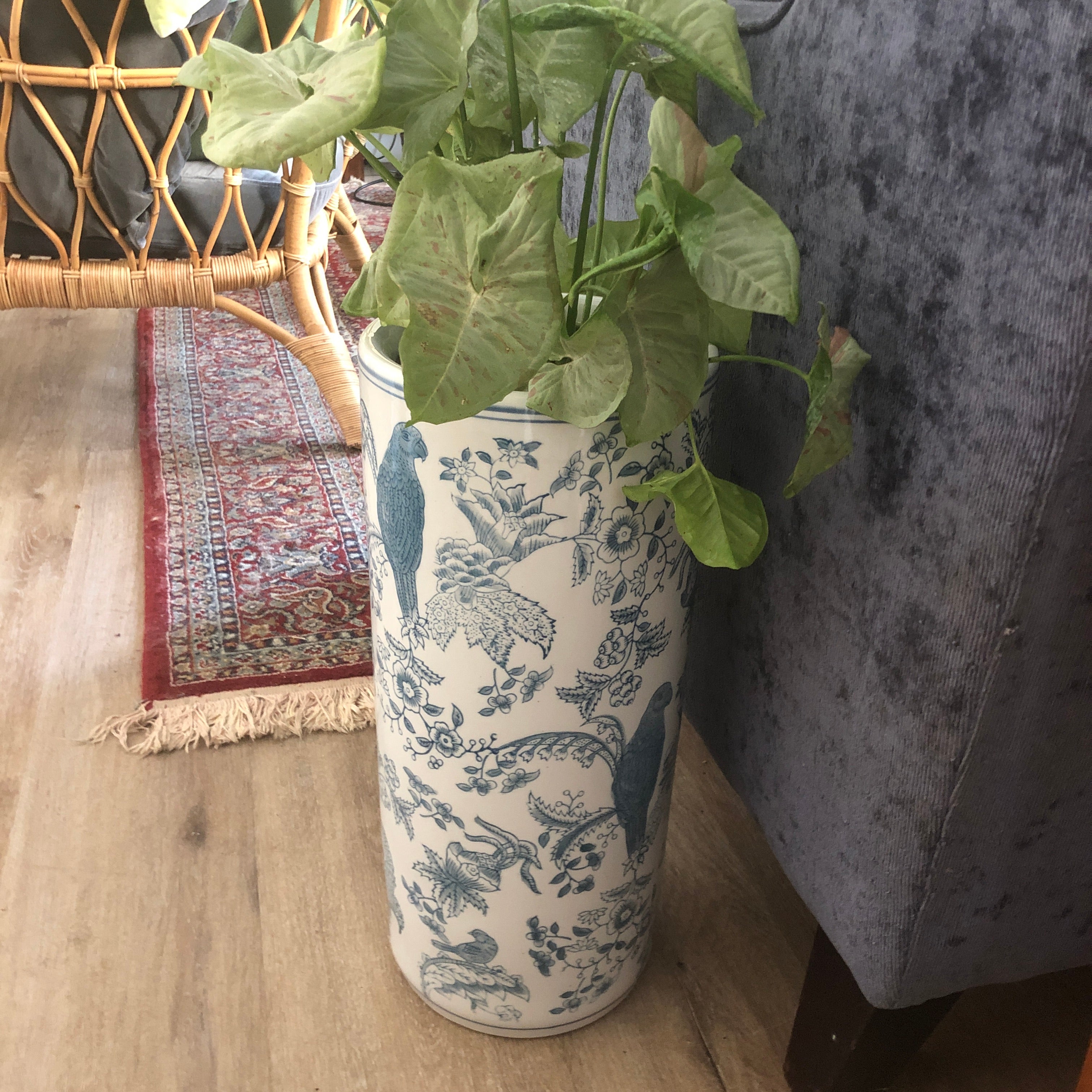 Chinoiserie Umbrella Stand/Planter in Blue
