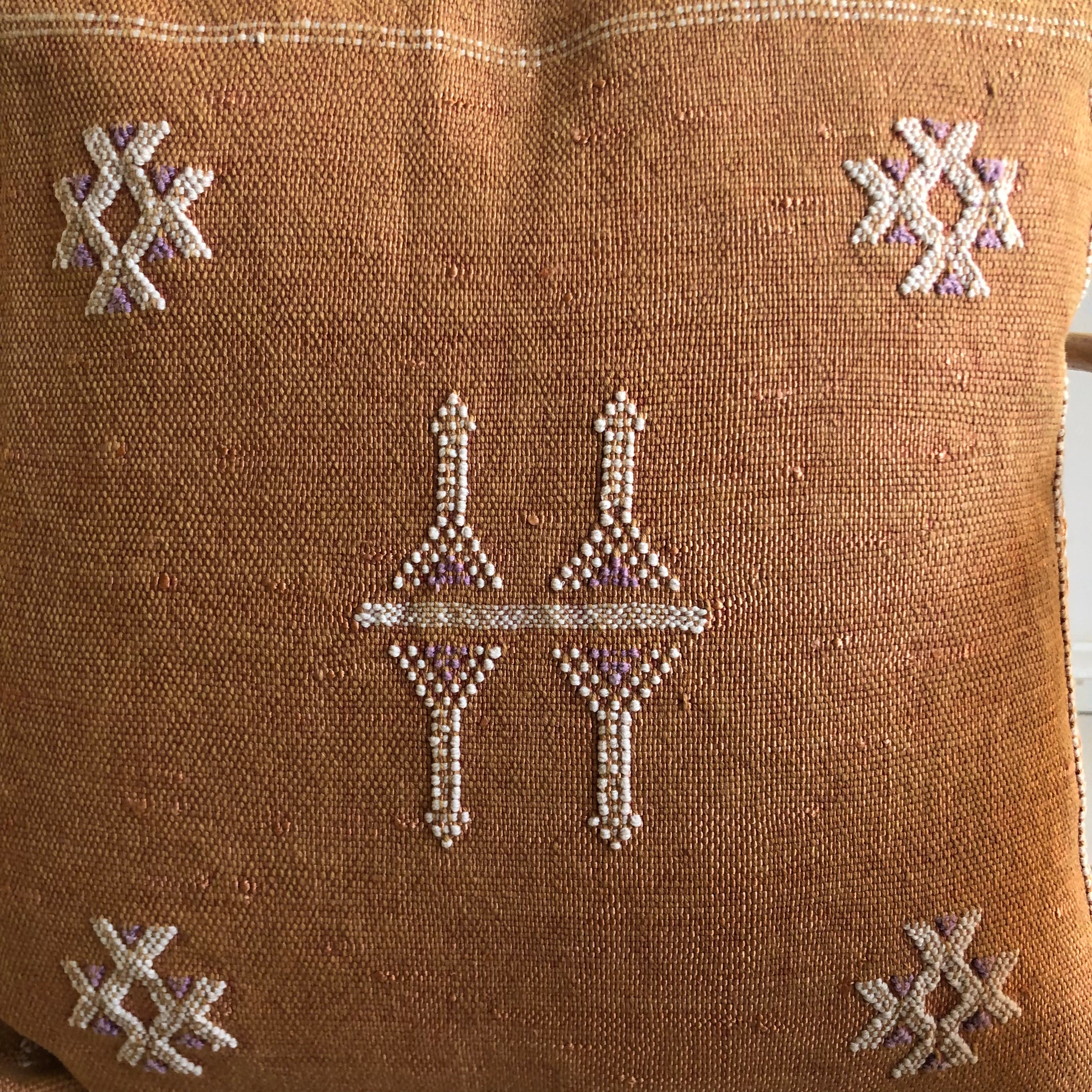 Genuine Moroccan Cactus Silk Pillow in Ochre