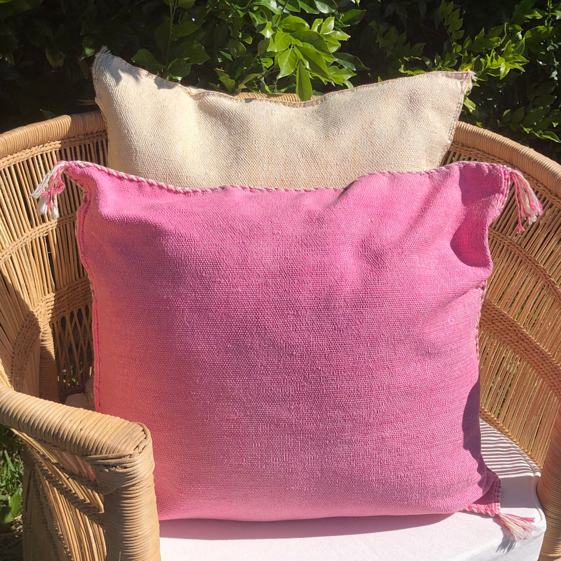Genuine Moroccan Cactus Silk Cushion in Cream