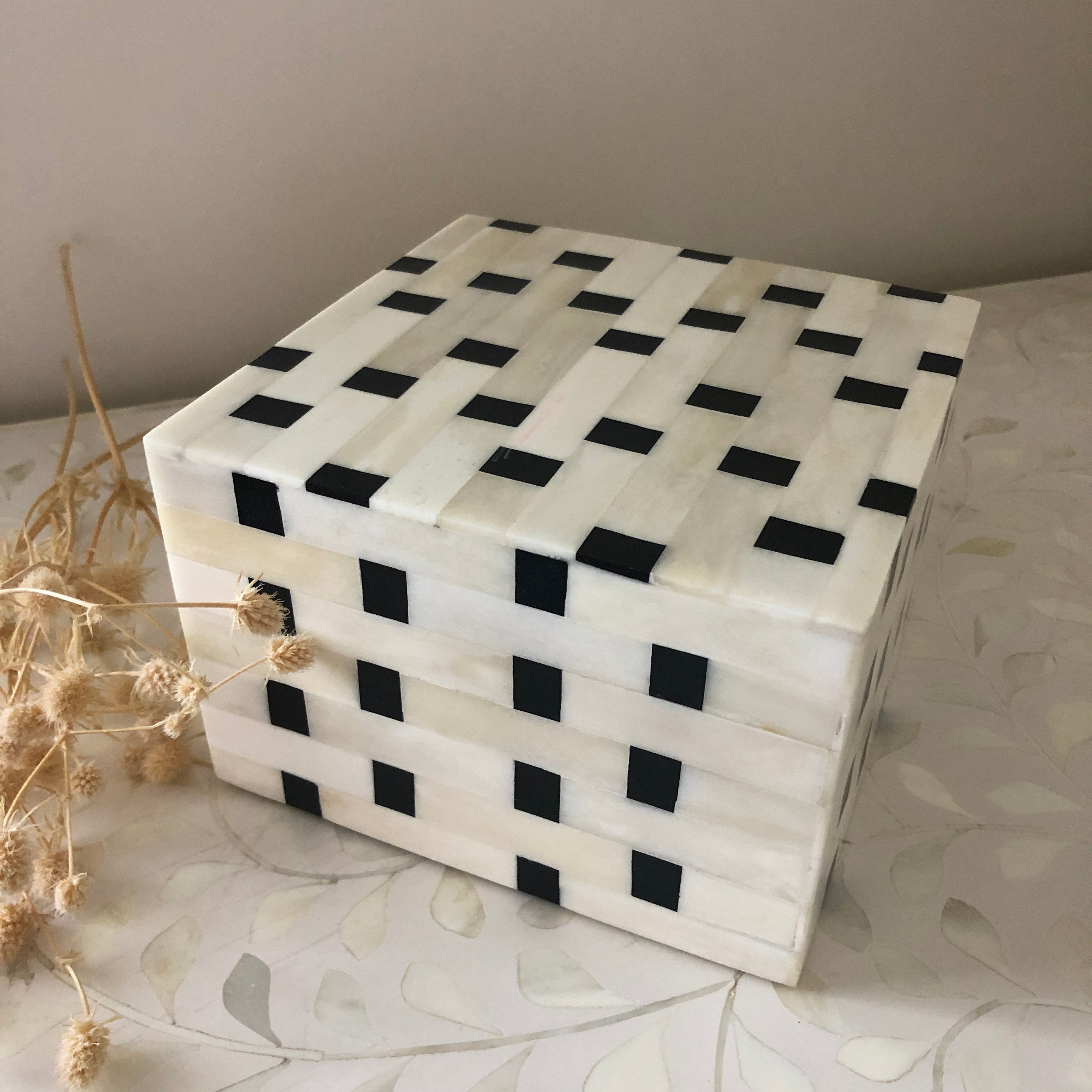Bone Inlay Box in Black & White Checker
