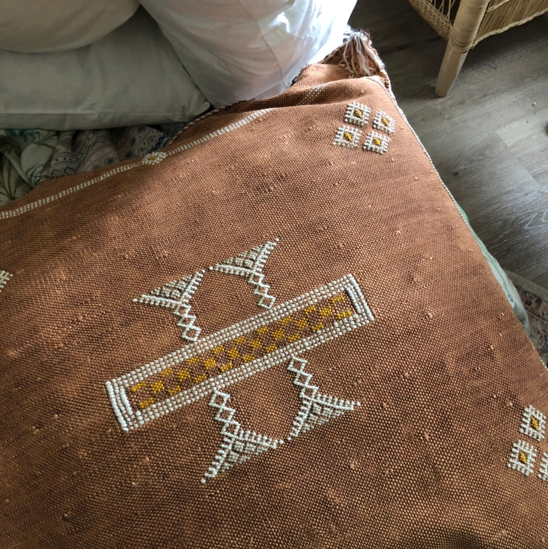 Genuine Moroccan Cactus Silk Cushion in Umber