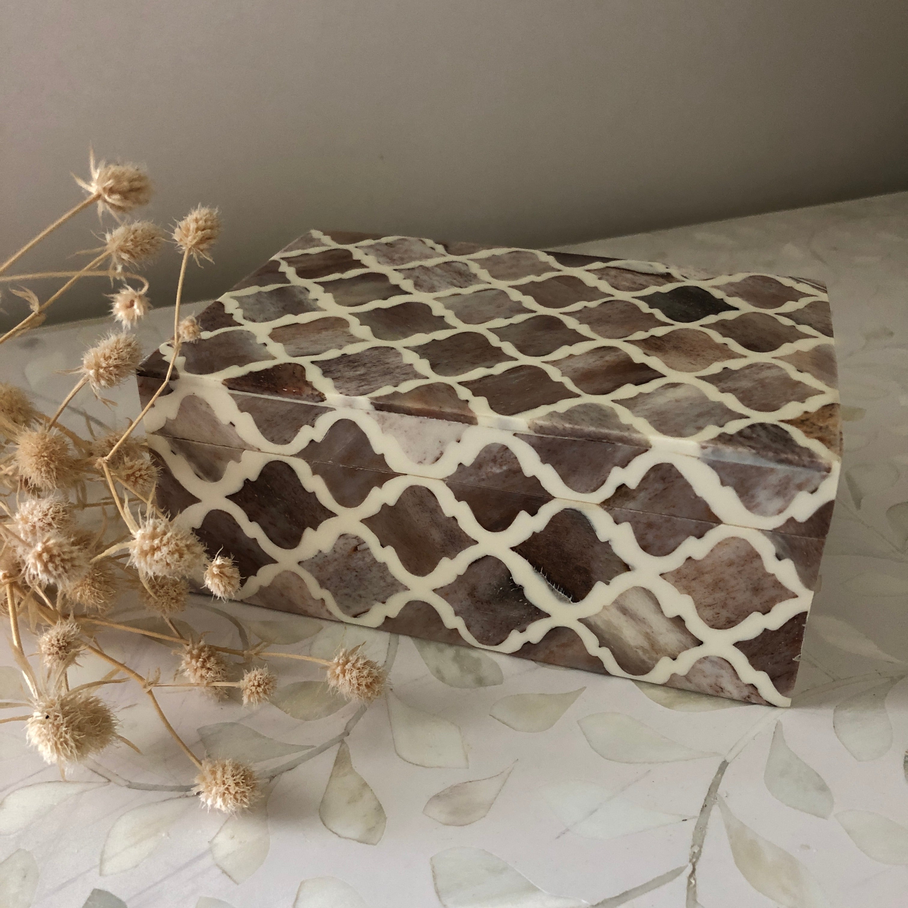 Bone Inlay Box in Mocha Marrakech Pattern