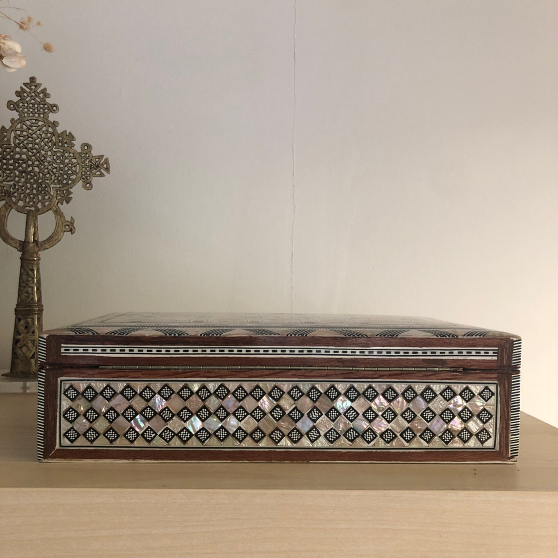 Mother of Pearl Inlay Bedside Cabinet in Grey - WS#1