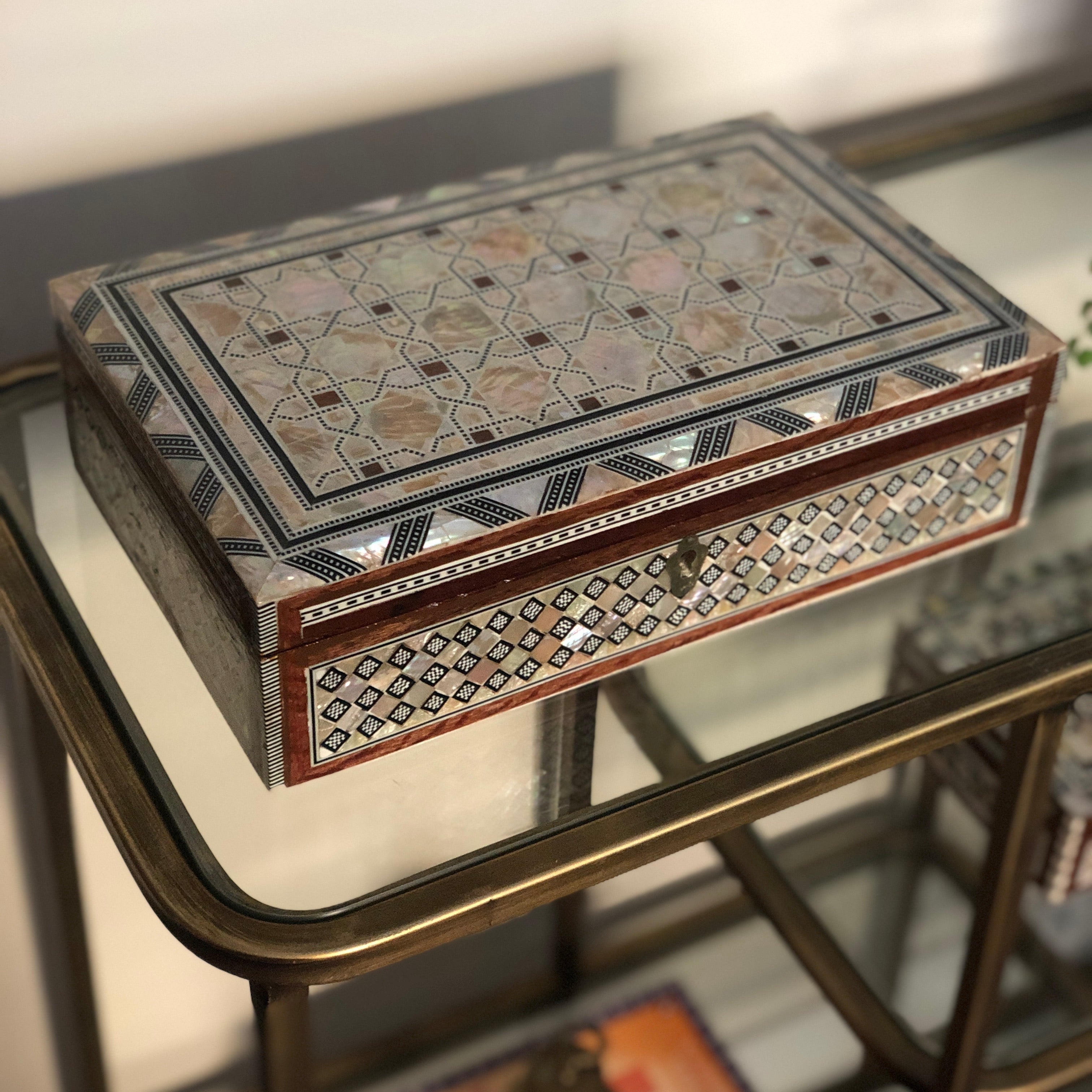 Mother of Pearl Inlay Bedside Cabinet in Grey - WS#1