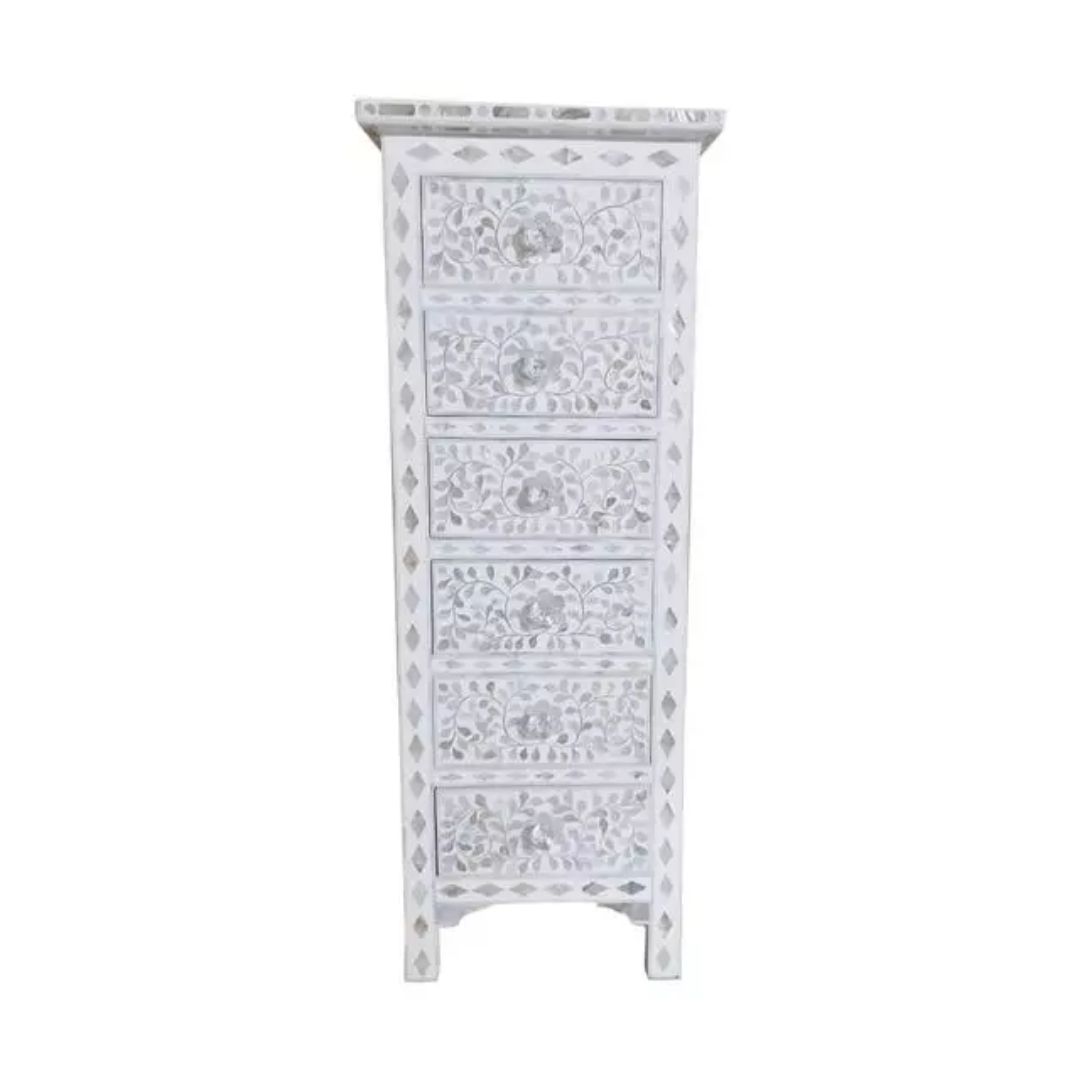 Mother of Pearl Inlay Rectangular Tray in Floral/Black