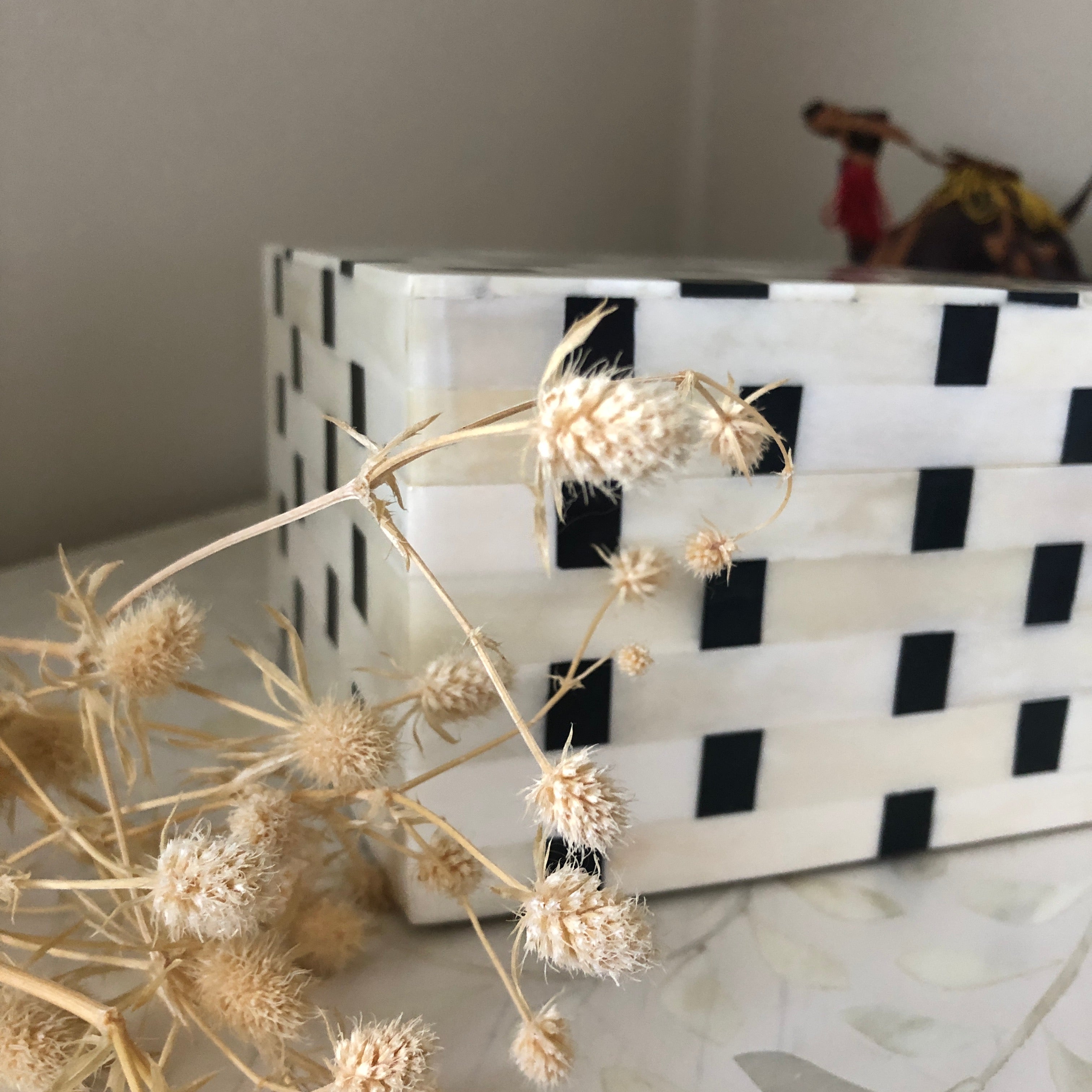 Bone Inlay Box in Black & White Checker