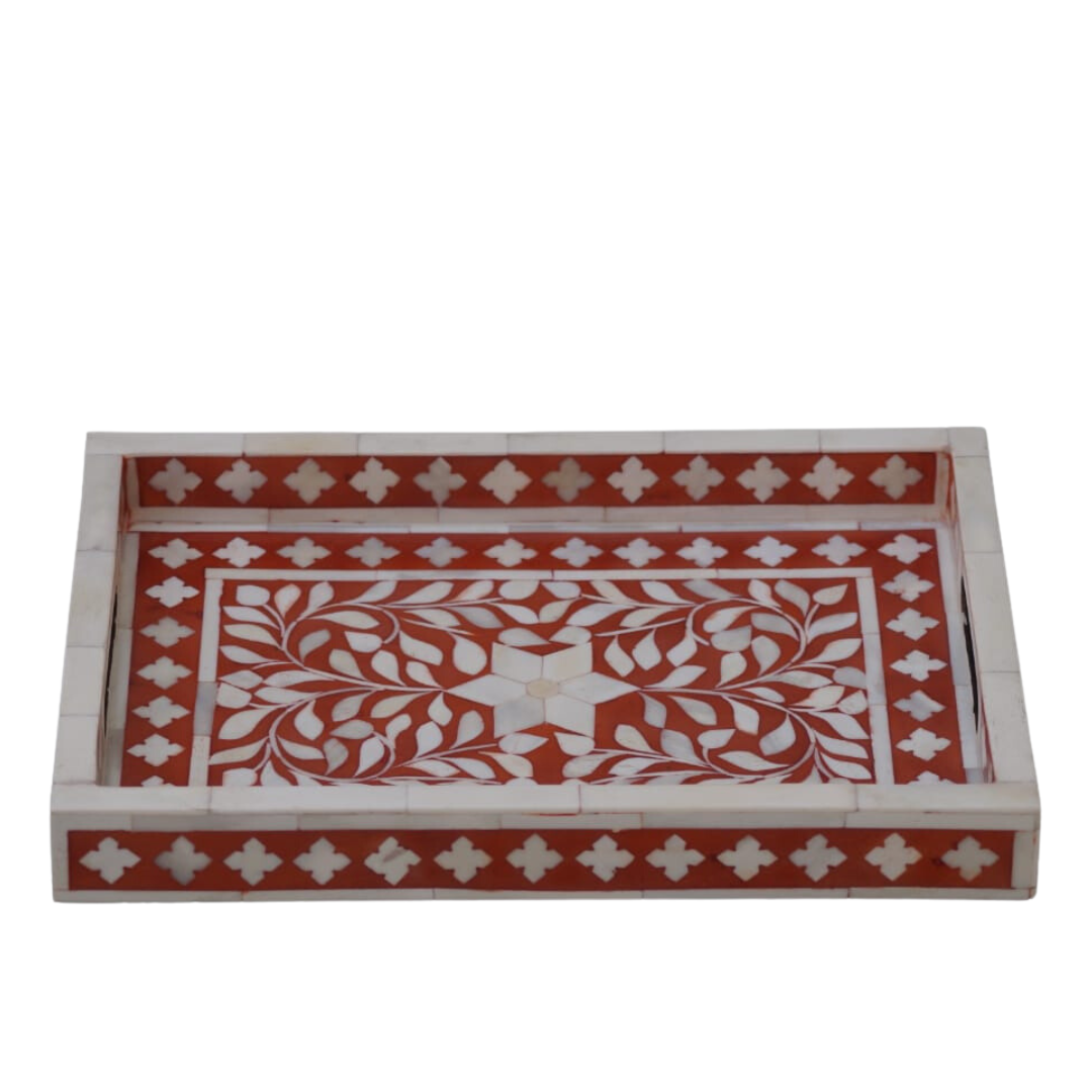 Bone Inlay Rectangular Tray in Ochre