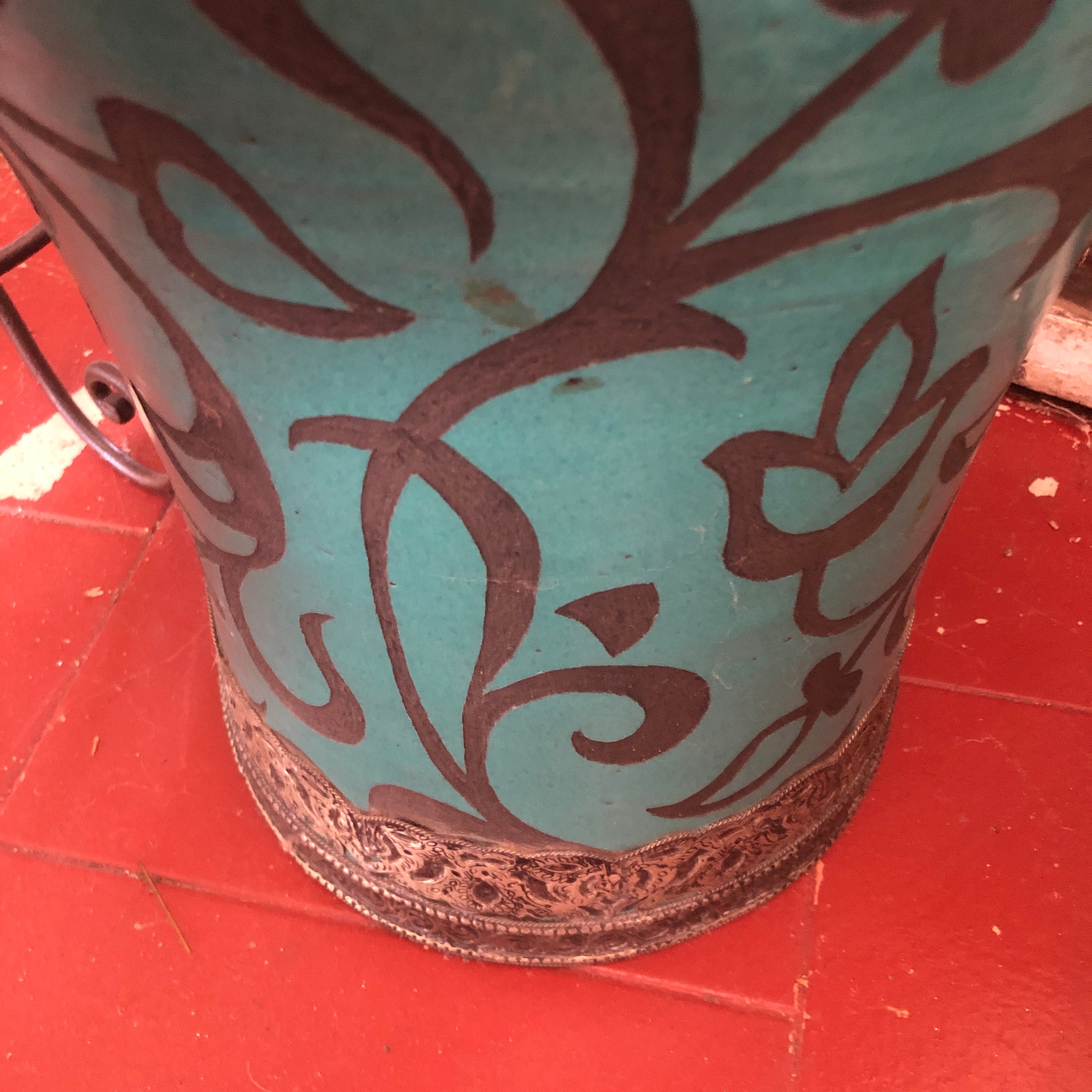 Handcarved Moroccan Tall Urn in Turquoise