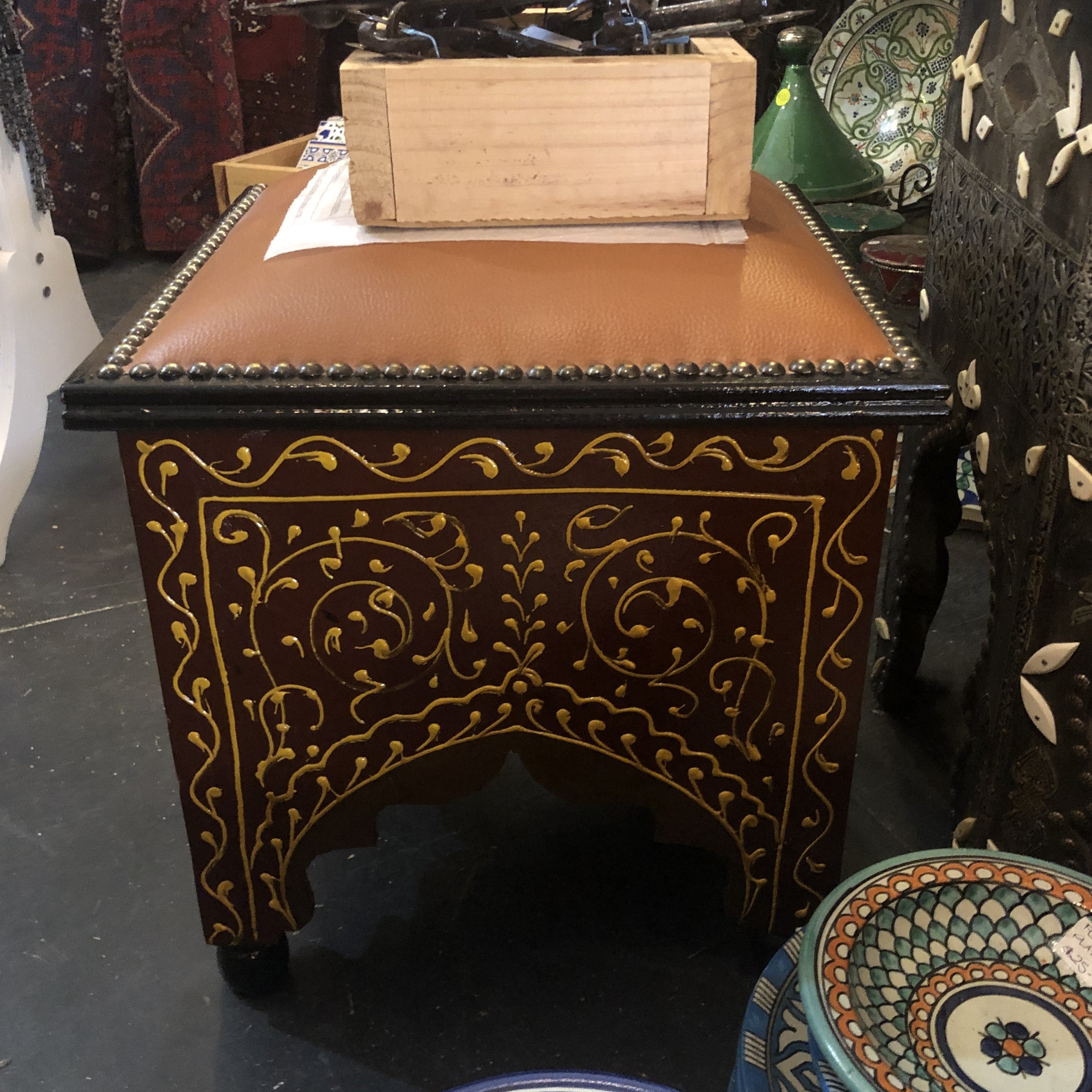 Moroccan Square Stools with Leather Pad