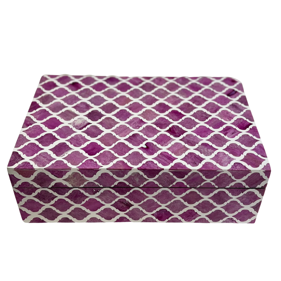 Zohi Interiors Signature Collection : Bone Inlay Large Box in Marrakech/Raspberry