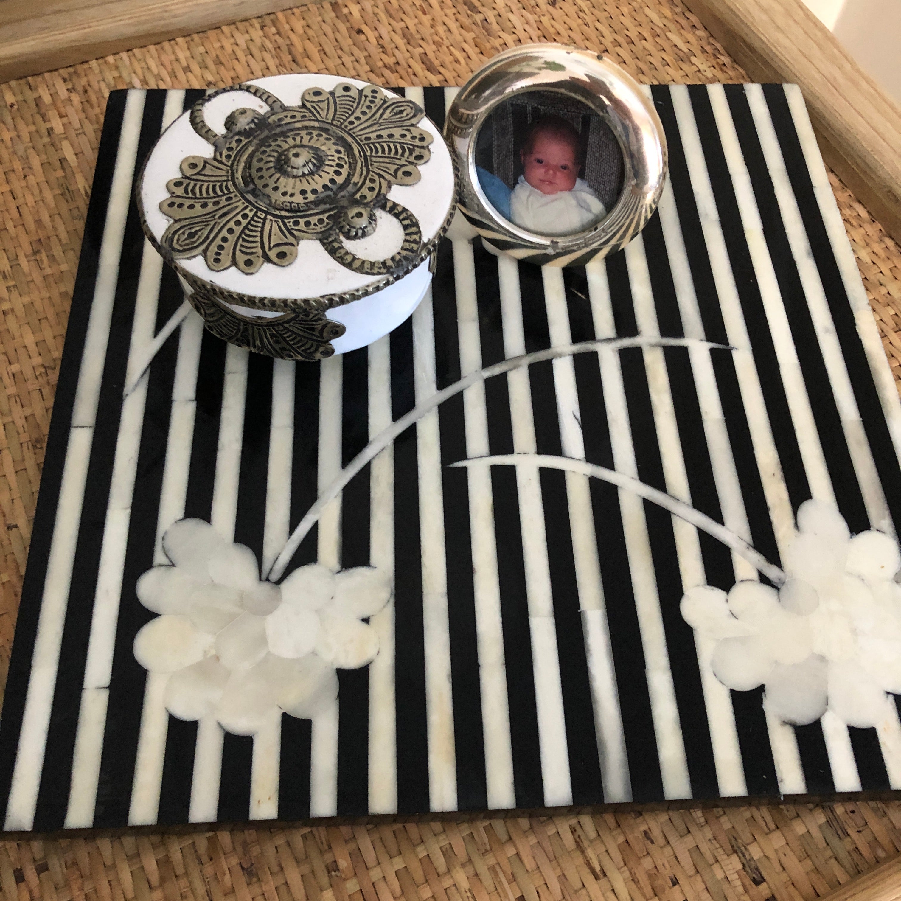 Bone Inlay Trivet in Black & White