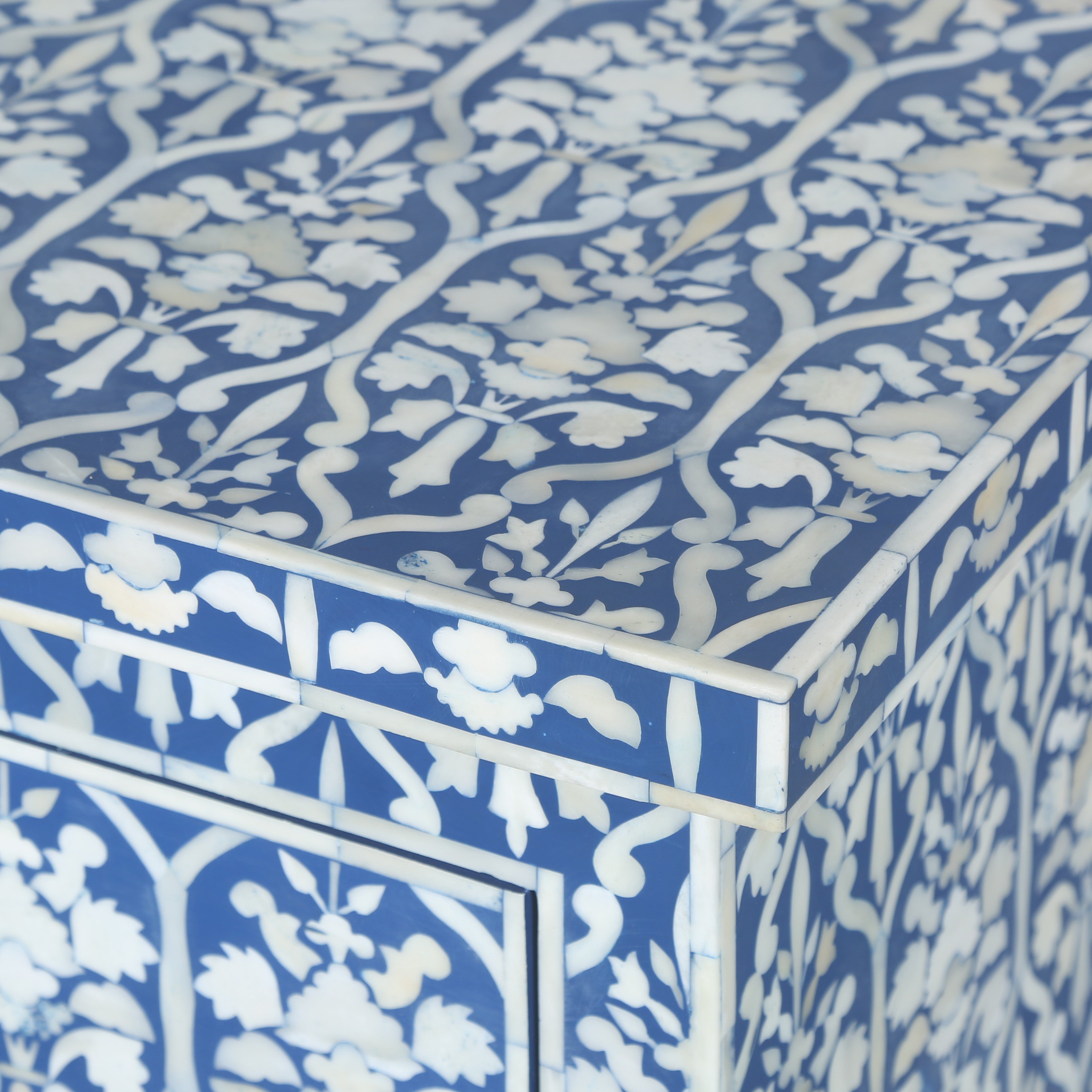 Bone Inlay 7 Drawer Chest in Wallpaper/Denim