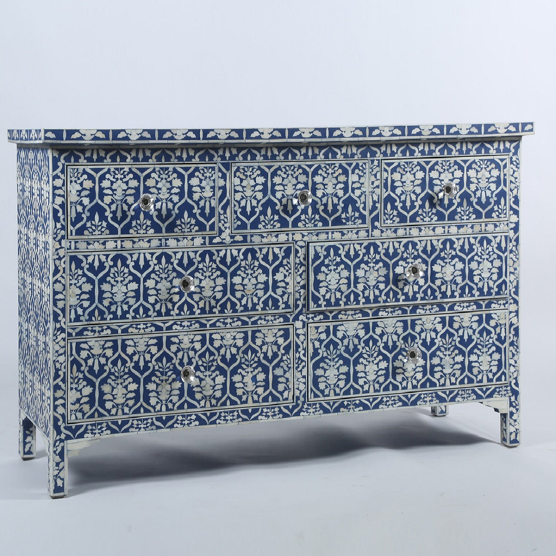 Bone Inlay 6 Drawer Chest in Honeycomb/Black