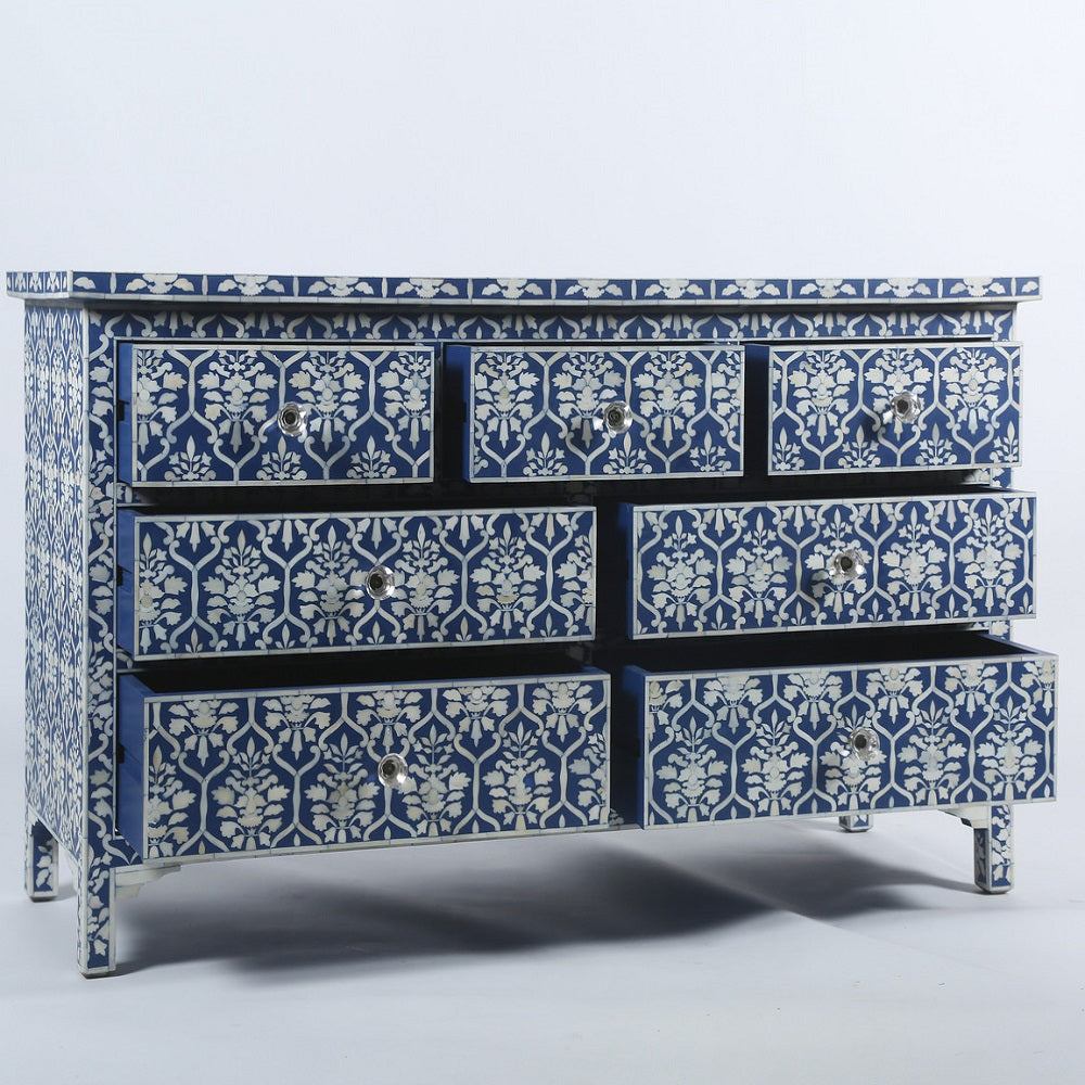 Bone Inlay 6 Drawer Chest in Honeycomb/Black