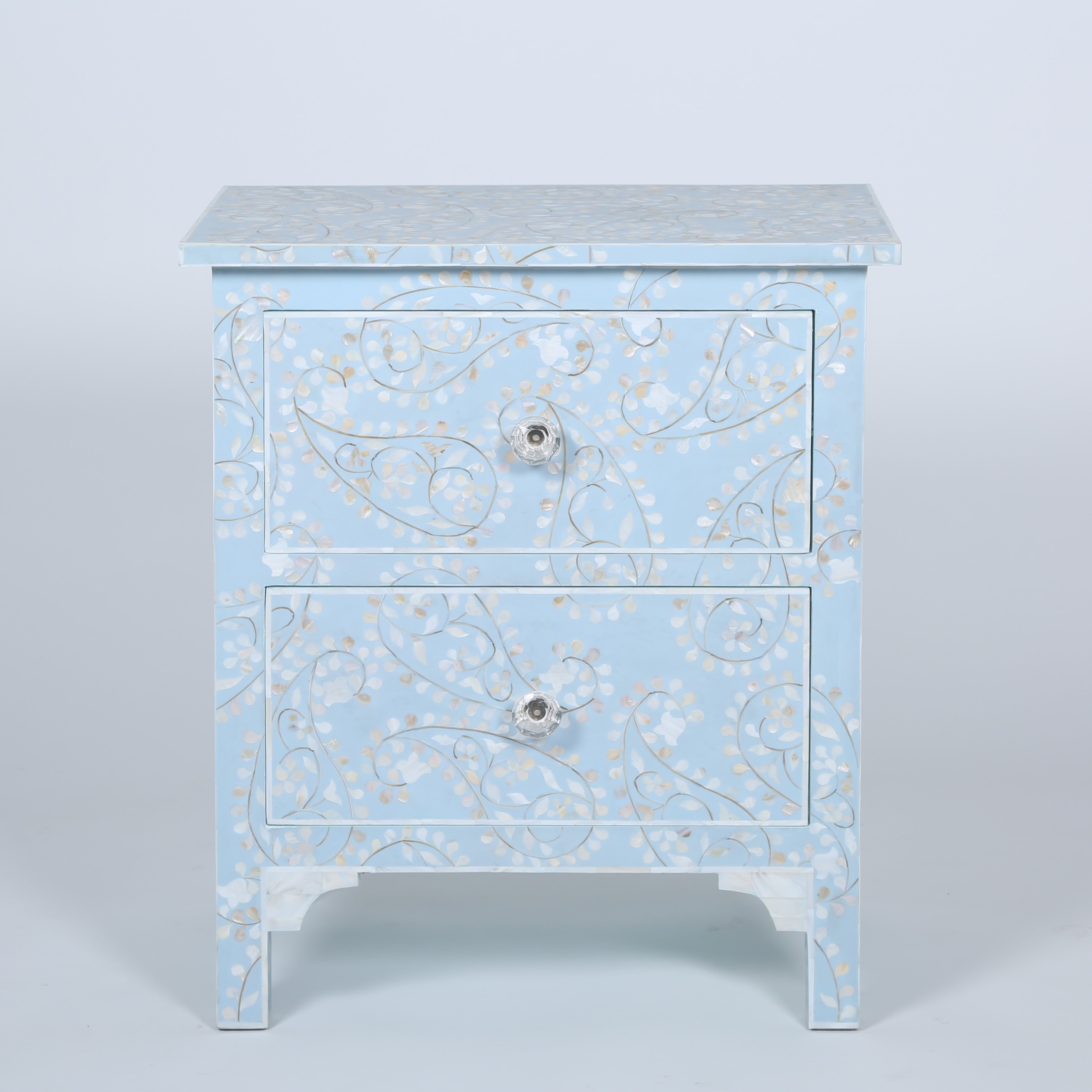 Mother of Pearl Inlay 4 Drawer Chest in Paisley/Blue