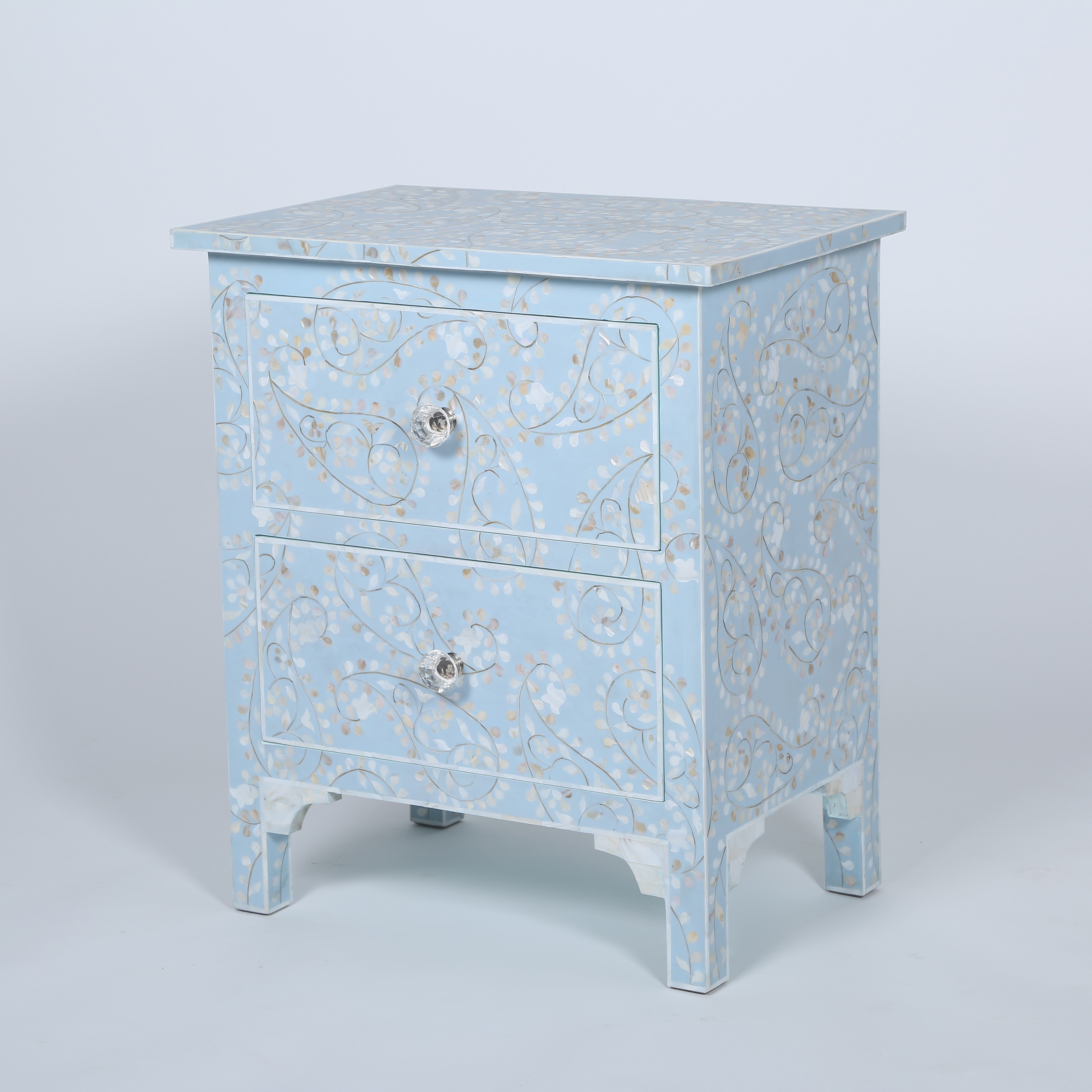 Mother of Pearl Inlay 4 Drawer Chest in Paisley/Blue