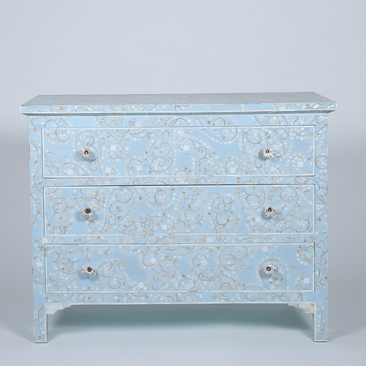 Mother of Pearl Inlay 7 Drawer Chest in Paisley/Blue