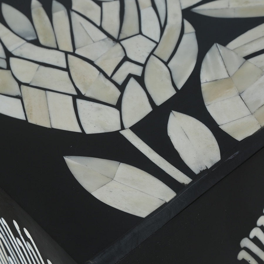Mother of Pearl Inlay 3 Drawer Console in Floral/Grey